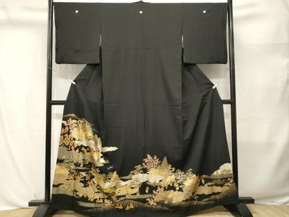 平和屋着物■豪華黒留袖　人物風景文　金銀彩　正絹　逸品　CABL3782ev
