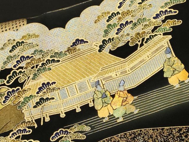 平和屋着物■豪華黒留袖　人物風景文　金銀彩　正絹　逸品　CABL3782ev