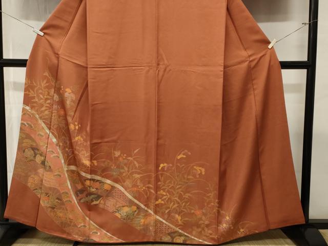 平和屋着物■訪問着　扇面飛鶴枝花文　金銀彩　正絹　逸品　CABL3787ev