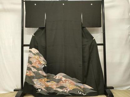 平和屋着物■豪華黒留袖　松竹梅　流水御所車花文　金彩　正絹　逸品　CABL3788ev