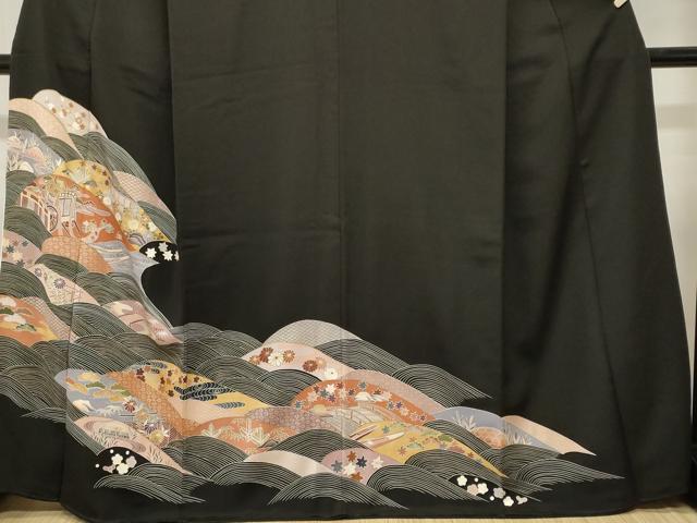 平和屋着物■豪華黒留袖　松竹梅　流水御所車花文　金彩　正絹　逸品　CABL3788ev