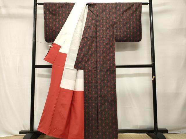 平和屋着物■本場大島紬　麻の葉文様　黒地　正絹　逸品　CABL3790ev