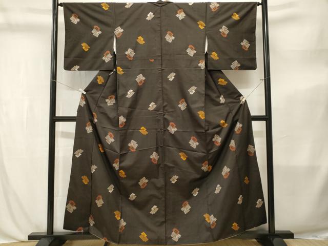 平和屋着物■本場大島紬　割り込み絣　地空き　幾何学花文　正絹　逸品　CABL3803ev