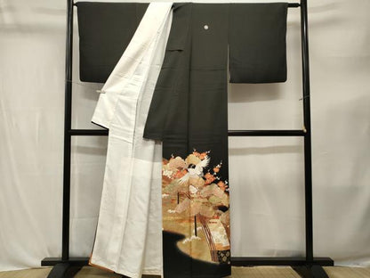 平和屋着物■豪華黒留袖　作家物　浜松渡り橋飛鶴文　暈し染め　金彩　正絹　逸品　CABL3804ev
