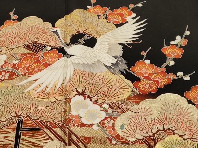 平和屋着物■豪華黒留袖　作家物　浜松渡り橋飛鶴文　暈し染め　金彩　正絹　逸品　CABL3804ev