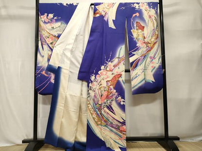 平和屋着物■豪華振袖　鬘帯枝花文　孔雀　鴛鴦　暈し染め　金彩　正絹　逸品　CABL3809ev