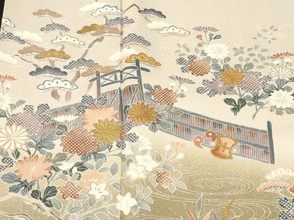 平和屋着物■豪華色留袖　流水宝尽し花文　暈し染め　金彩　鬼しぼ縮緬　正絹　逸品　CABL3816ev