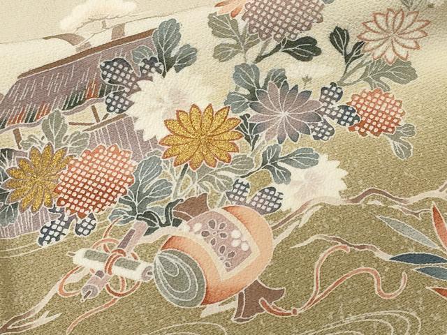 平和屋着物■豪華色留袖　流水宝尽し花文　暈し染め　金彩　鬼しぼ縮緬　正絹　逸品　CABL3816ev