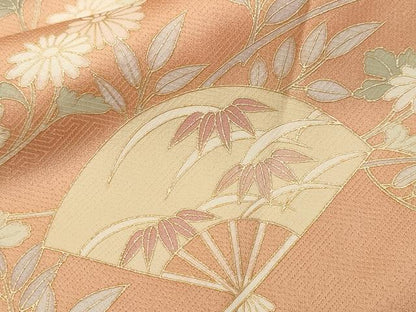 平和屋着物■訪問着　扇面枝花文　金彩　正絹　逸品　CABL3822ev