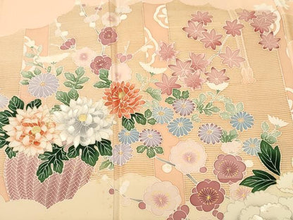 平和屋着物■豪華色留袖　刺繍　花籠文　金彩　正絹　逸品　CABL3824ev