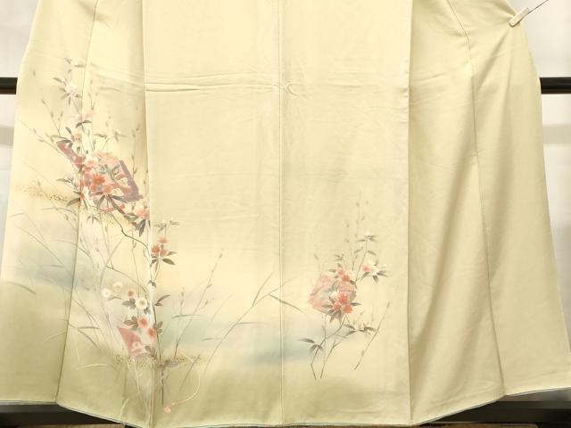 平和屋着物■訪問着　破れ色紙横笛草花文　暈し染め　金彩　正絹　逸品　CABL3825ev