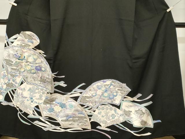 平和屋着物■豪華黒留袖　駒刺繍　地紙重ね鳳凰尾長鳥花文　銀彩　正絹　逸品　CABL3837ev