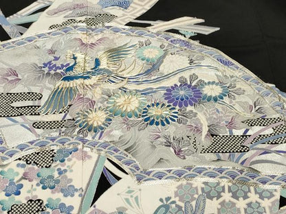 平和屋着物■豪華黒留袖　駒刺繍　地紙重ね鳳凰尾長鳥花文　銀彩　正絹　逸品　CABL3837ev
