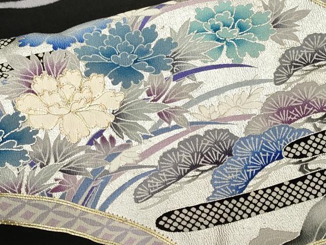 平和屋着物■豪華黒留袖　駒刺繍　地紙重ね鳳凰尾長鳥花文　銀彩　正絹　逸品　CABL3837ev