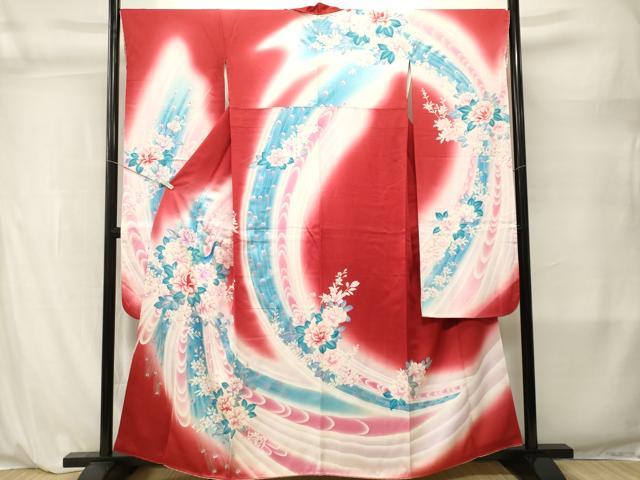 平和屋着物■豪華振袖　孔雀草花文　暈し染め　銀彩　正絹　逸品　CABL3839ev