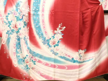 平和屋着物■豪華振袖　孔雀草花文　暈し染め　銀彩　正絹　逸品　CABL3839ev