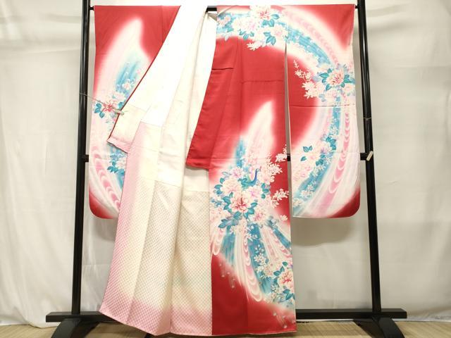 平和屋着物■豪華振袖　孔雀草花文　暈し染め　銀彩　正絹　逸品　CABL3839ev