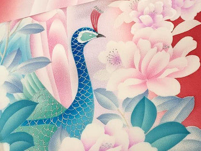 平和屋着物■豪華振袖　孔雀草花文　暈し染め　銀彩　正絹　逸品　CABL3839ev
