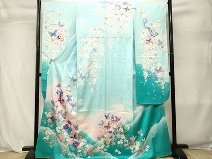 平和屋着物●豪華振袖　遠山枝垂れ桜花蝶文　暈し染め　金彩　正絹　逸品　CABL3840ev