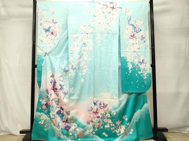 平和屋着物●豪華振袖　遠山枝垂れ桜花蝶文　暈し染め　金彩　正絹　逸品　CABL3840ev