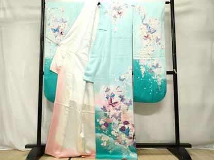 平和屋着物●豪華振袖　遠山枝垂れ桜花蝶文　暈し染め　金彩　正絹　逸品　CABL3840ev