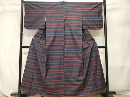 平和屋着物■上質な紬　横段文　正絹　逸品　未使用　CABL3843ev