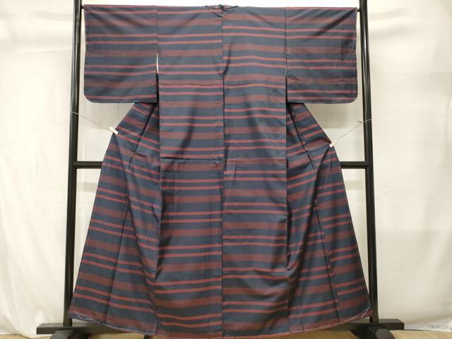 平和屋着物■上質な紬　横段文　正絹　逸品　未使用　CABL3843ev