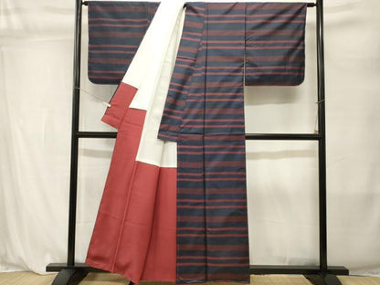 平和屋着物■上質な紬　横段文　正絹　逸品　未使用　CABL3843ev