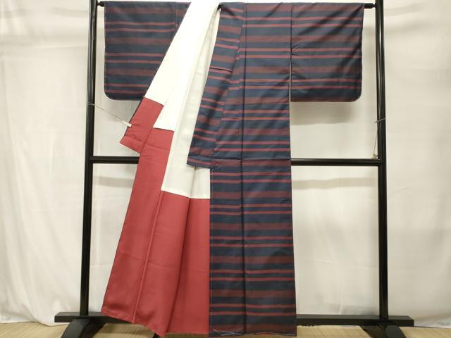 平和屋着物■上質な紬　横段文　正絹　逸品　未使用　CABL3843ev