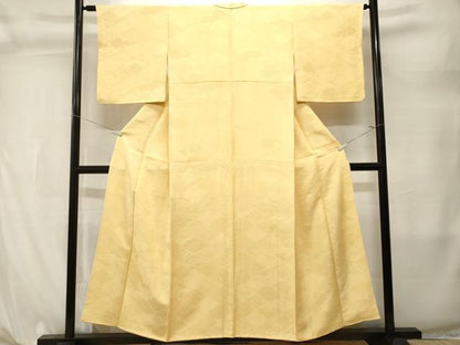 平和屋着物■上質な色無地　菱吉祥地紋　淡黄色　正絹　逸品　CABL3844ev
