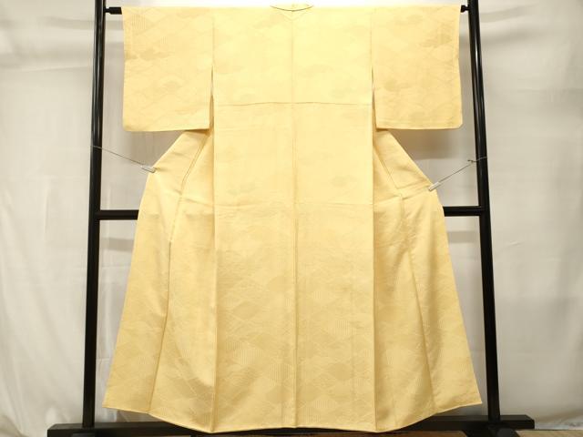 平和屋着物■上質な色無地　菱吉祥地紋　淡黄色　正絹　逸品　CABL3844ev