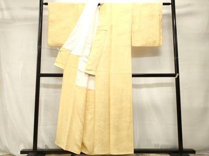 平和屋着物■上質な色無地　菱吉祥地紋　淡黄色　正絹　逸品　CABL3844ev