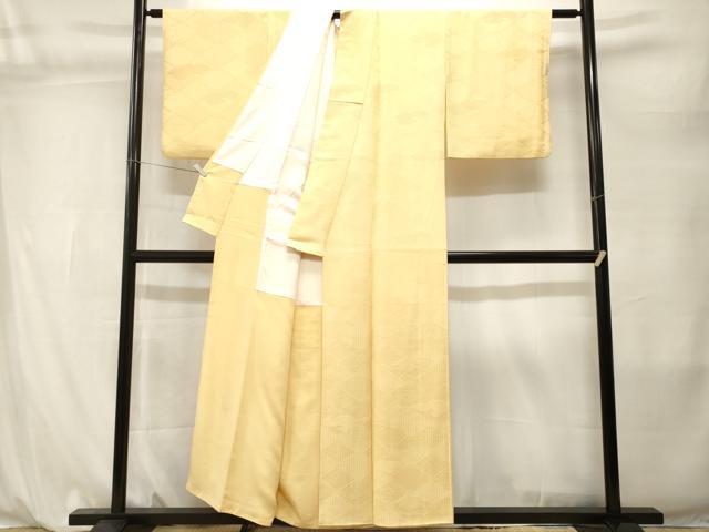 平和屋着物■上質な色無地　菱吉祥地紋　淡黄色　正絹　逸品　CABL3844ev