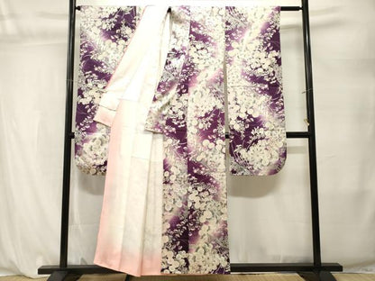 平和屋着物●豪華振袖　槌車　草花文　暈し染め　銀彩　正絹　逸品　CABL3853ev