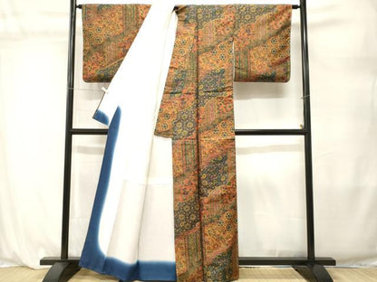 平和屋着物■本場染大島紬　切嵌更紗草花文　正絹　逸品　CABL3855ev