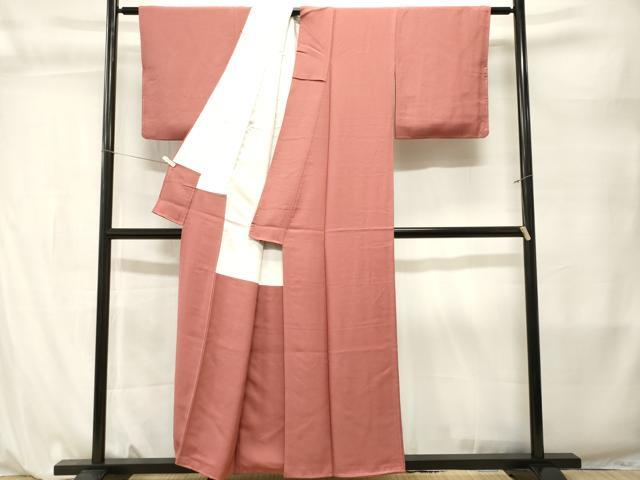 平和屋着物■上質な色無地　渦巻き地紋　退紅色　正絹　逸品　CABL3857ev