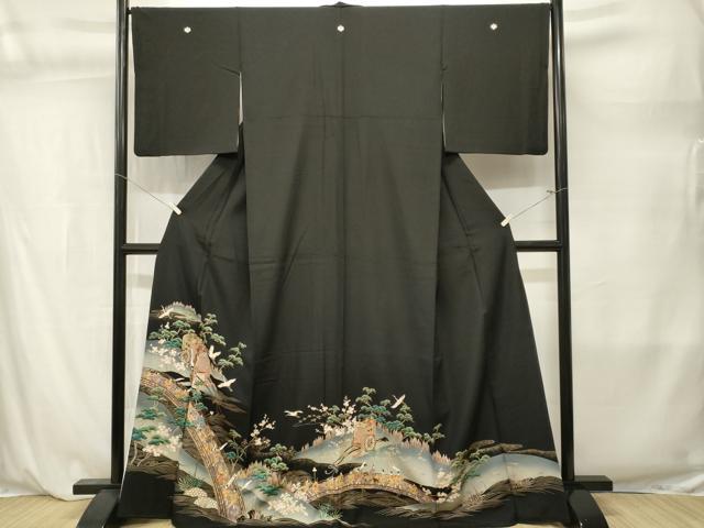 平和屋着物■豪華黒留袖　人物御所車松竹梅文　暈し染め　金彩　正絹　逸品　CABL3859ev