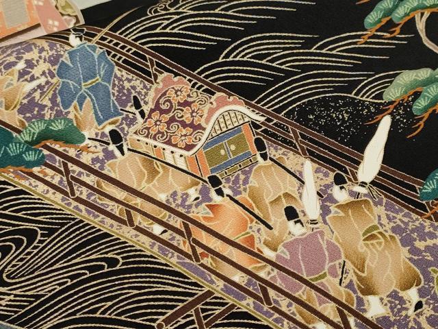 平和屋着物■豪華黒留袖　人物御所車松竹梅文　暈し染め　金彩　正絹　逸品　CABL3859ev