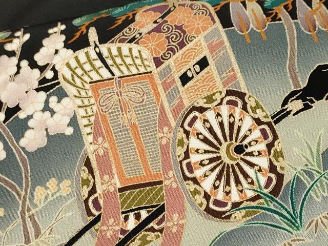 平和屋着物■豪華黒留袖　人物御所車松竹梅文　暈し染め　金彩　正絹　逸品　CABL3859ev