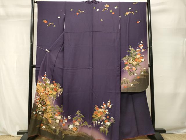 平和屋着物■豪華振袖　渡り橋流水扇面花文　暈し染め　金彩　正絹　逸品　CABL3862ev