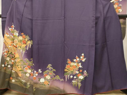 平和屋着物■豪華振袖　渡り橋流水扇面花文　暈し染め　金彩　正絹　逸品　CABL3862ev