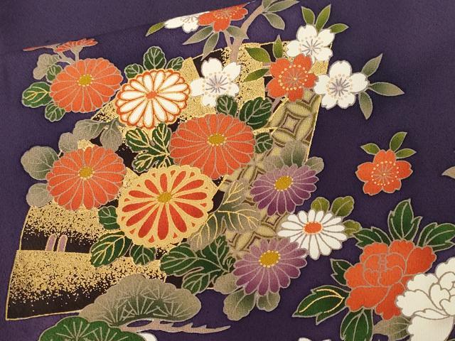 平和屋着物■豪華振袖　渡り橋流水扇面花文　暈し染め　金彩　正絹　逸品　CABL3862ev