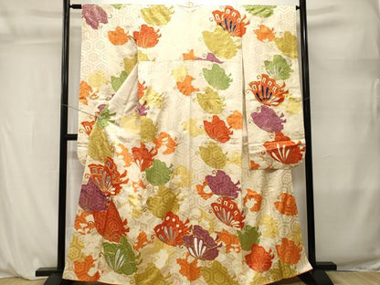 平和屋着物■豪華振袖　駒刺繍　亀甲花蝶文　金彩　正絹　逸品　CABL3864ev