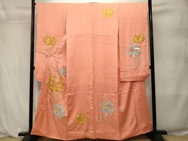平和屋着物■豪華振袖　駒刺繍　御所車檜扇花文　金銀糸　正絹　逸品　CABL3868ev
