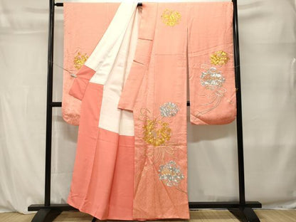 平和屋着物■豪華振袖　駒刺繍　御所車檜扇花文　金銀糸　正絹　逸品　CABL3868ev