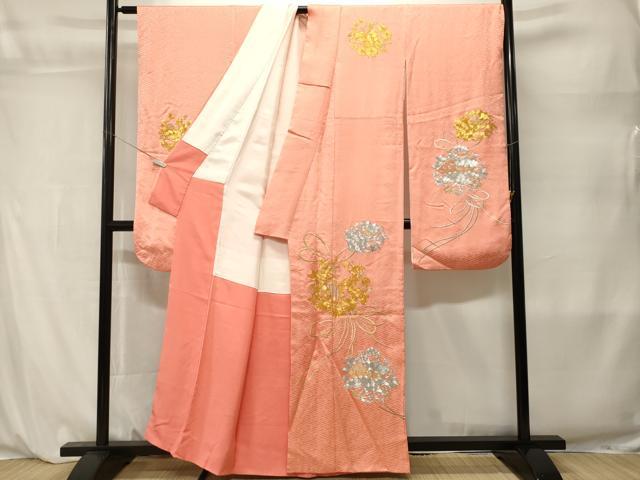 平和屋着物■豪華振袖　駒刺繍　御所車檜扇花文　金銀糸　正絹　逸品　CABL3868ev