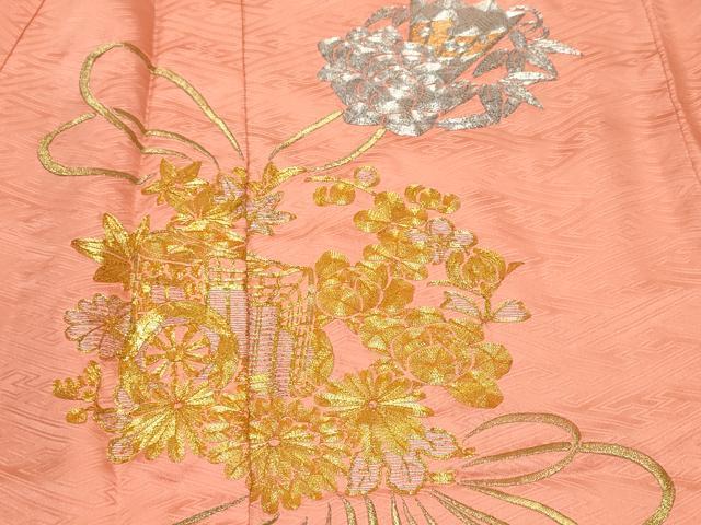 平和屋着物■豪華振袖　駒刺繍　御所車檜扇花文　金銀糸　正絹　逸品　CABL3868ev