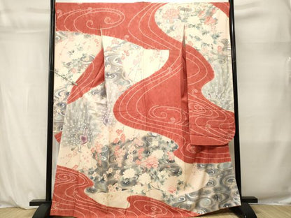平和屋着物■豪華振袖　孔雀流水花文　暈し染め　銀彩　正絹　逸品　CABL3874ev