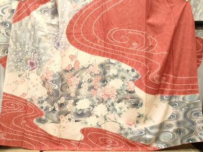 平和屋着物■豪華振袖　孔雀流水花文　暈し染め　銀彩　正絹　逸品　CABL3874ev
