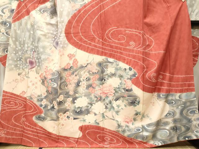 平和屋着物■豪華振袖　孔雀流水花文　暈し染め　銀彩　正絹　逸品　CABL3874ev